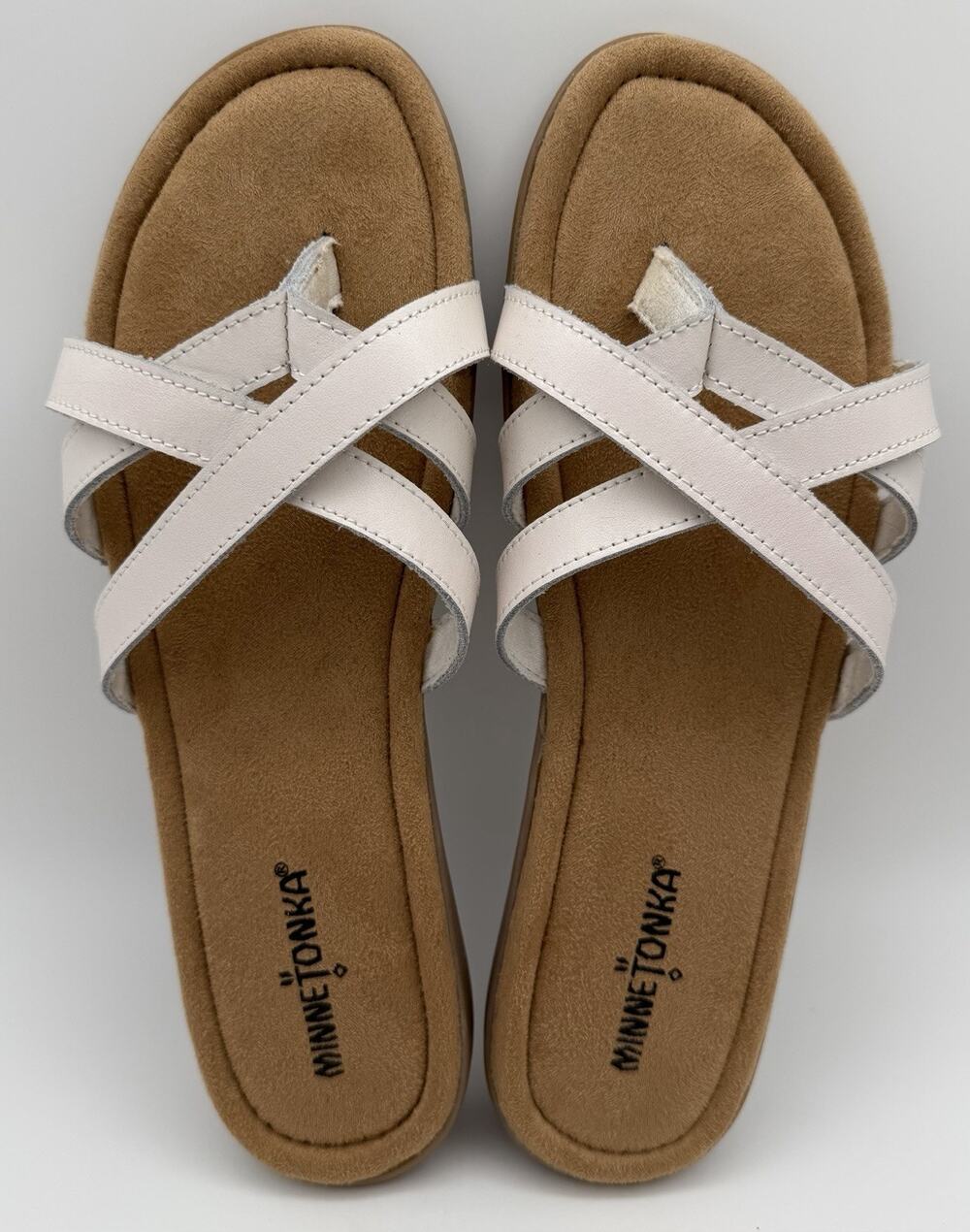 Minnetonka Sunny Womens 11 M White Leather Thong Strappy Sandals New